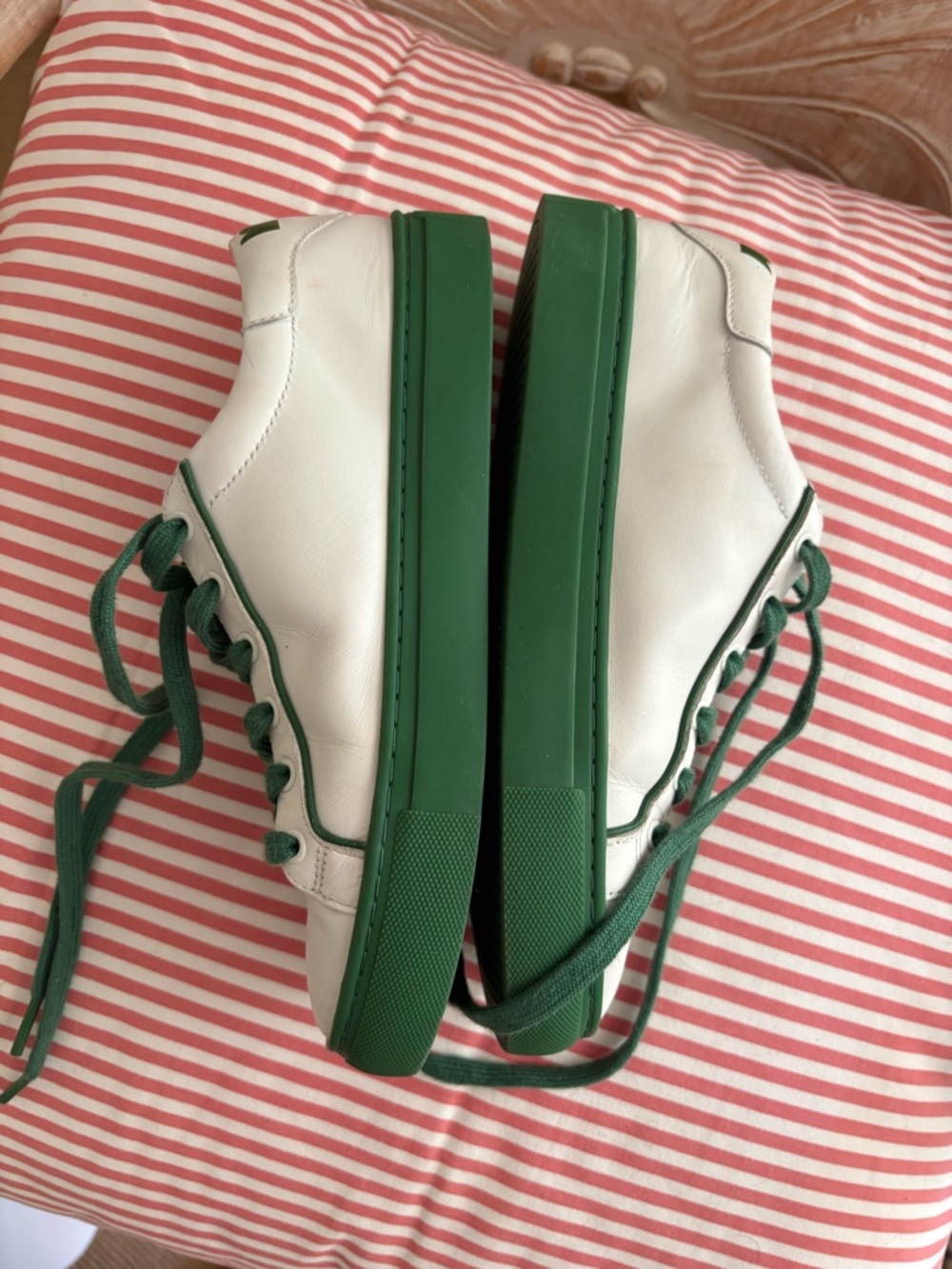 Tory Burch White Leather Sneakers with Green Accents - Picture 6 of 16